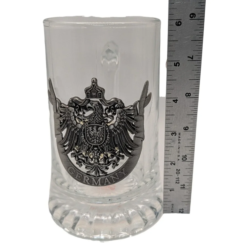 Vintage Bockling German Beer Stein Pewter Eagle Crest Heavy Glass Sixteen Ounce